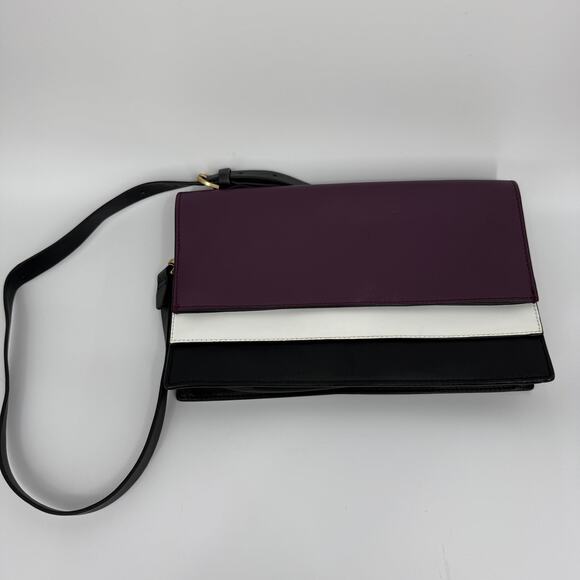 Kate Spade Saturday Women’s Leather Shoulder Bag Crossbody Purple Black White - Picture 1 of 7